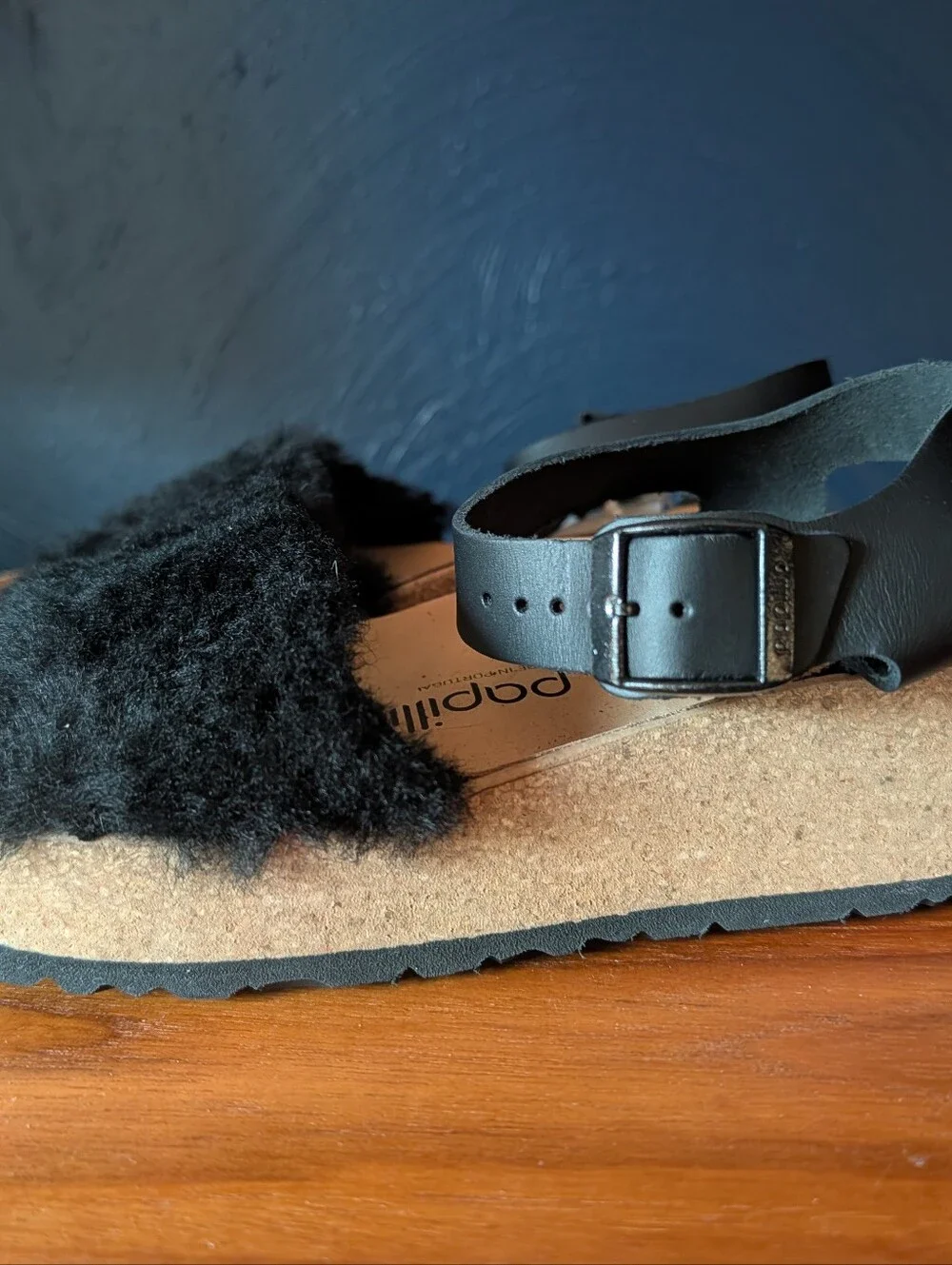 Birkenstock Papillio Women's Glenda Shearling Ankle Strap Sandals Black 39 US 8